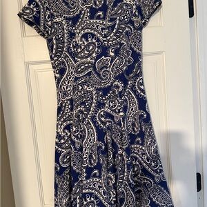 Michael Kors Navy and White Paisley Midi Dress